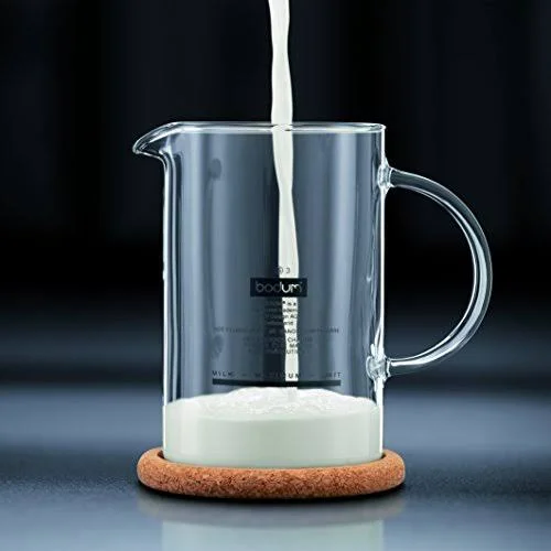 Bodum Latteo Glass Milk Frother with Handle and Black Lid 8 Ounce