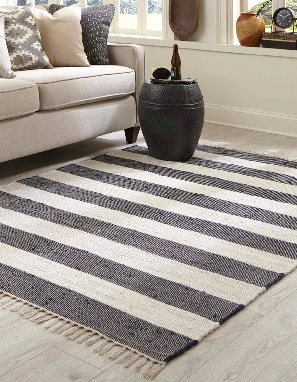 Unique Loom Striped Chindi Rag Rug - Gray (5& 0 x 8& 0)