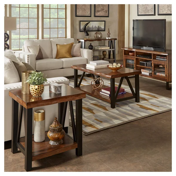 Hartwell Living Edge Rustic Industrial Accent Table Brown Inspire Q