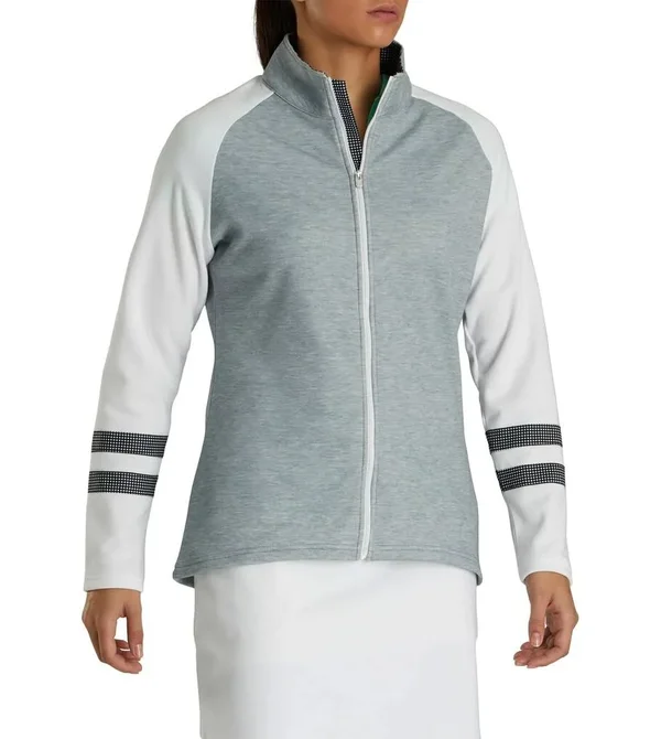 FootJoy Women's Full-Zip Raglan Color Block Mid-Layer-Previous Season Style in Heather Grey, White, Black Size Xs