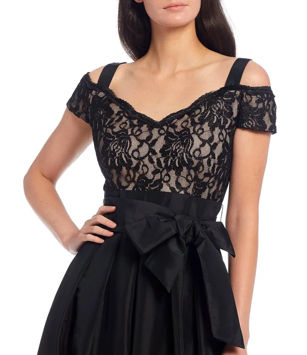 R & M Richards Lace Cold-Shoulder Gown - Black 6