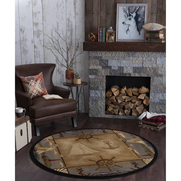 Alise Rugs Natural Lodge Novelty Lodge Area Rug - 3&11 x 5&3 - Beige