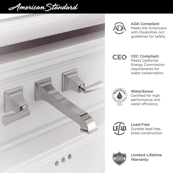 American Standard 7455451.002 Town Square S Two-Handle Wall Mount Faucet - Polished Chrome