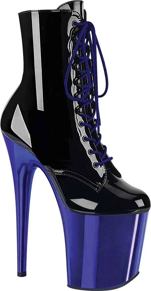 Pleaser - Womens FLAMINGO-1020 Platforms Blk Pat/Royal Blue, Size-5