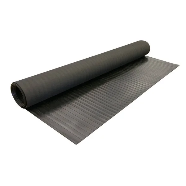 Rubber-Cal Wide Rib Rubber Floor Mat, Black, 1/8x22 x 48x22 x 180x22