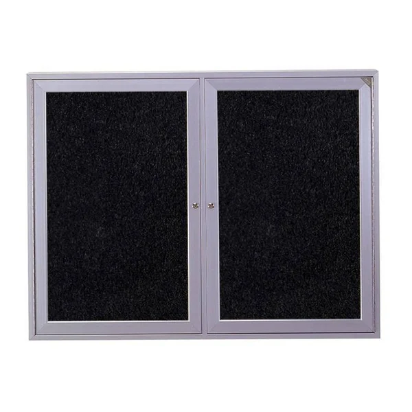 Ghent 2-Door Satin Enclosed Recycled Rubber Bulletin Board, 36x22 x 48