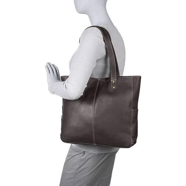 Le Donne Leather Women's Double Strap Rivet Tote - Grey