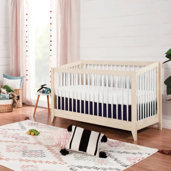 Babyletto Sprout 4-in-1 Convertible Crib with Toddler Bed Conversion Kit - Washed Natural - White