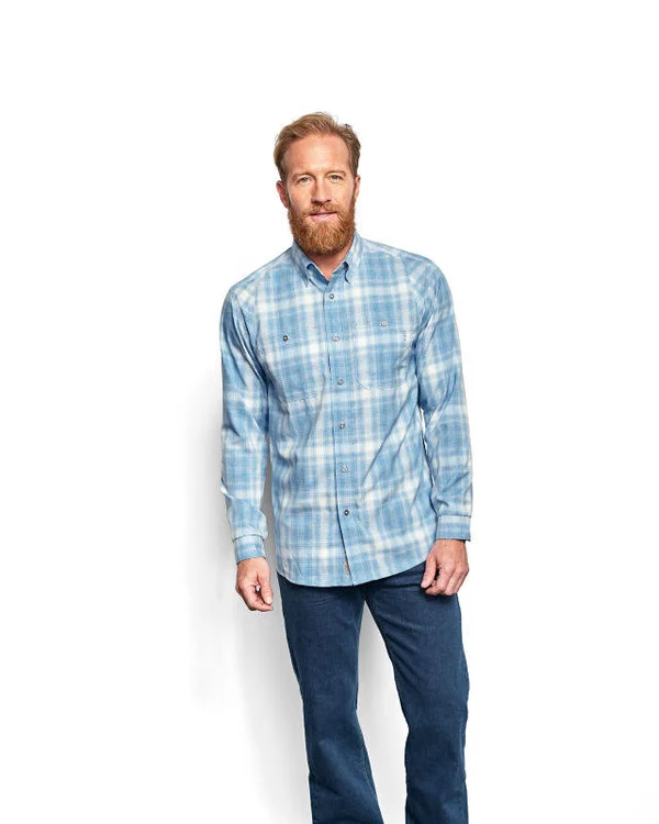 Men's Tech Chambray Work Shirt - Cobalt Plaid, Size Small, Synthetic, Orvis