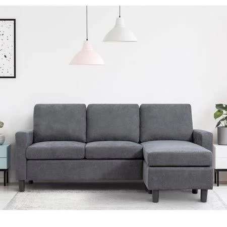 JAMFLY Convertible Gray Sectional Reversible Chaise, L-Shaped Sofa with Modern Linen Fabric