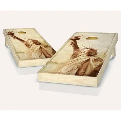 2& x 4& Lady Liberty Stained Solid Wood Cornhole Board and Bags AJJ Cornhole