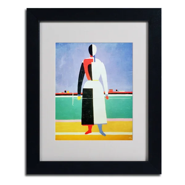 Trademark Fine Art Woman with Rake, 1928-32 inch Matted Framed Art by Kazimir Malevich, Wood Frame, Size: 11 x 14