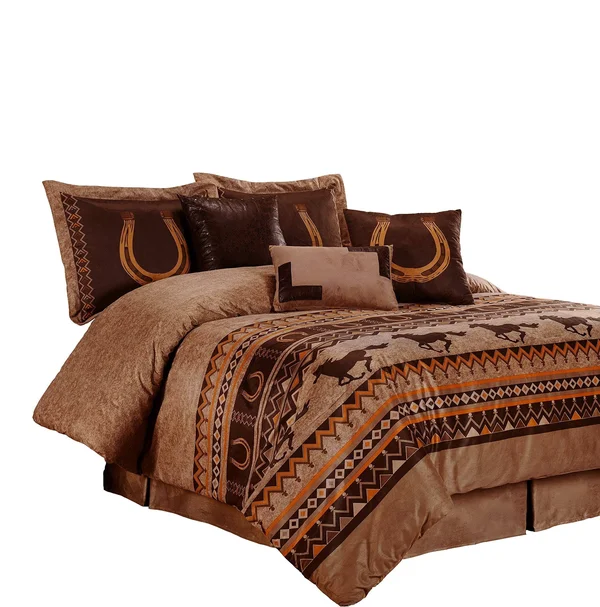 Chezmoi Collection Sedona 7-Piece Southwestern Wild Horses Microsuede Bedding Comforter Set (California King)