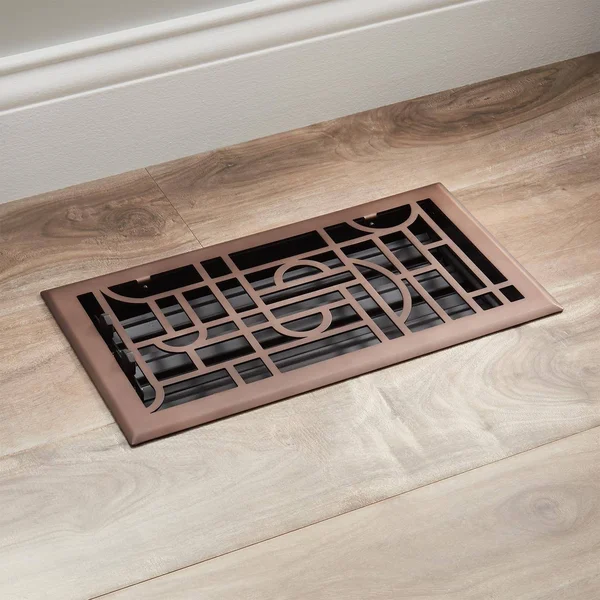 Nicolas Art Deco Steel Floor Register - Antique Brass 4x22 x 10x22 (5-1/4x22 x 11-3/8x22 Overall), Signature Hardware 435355