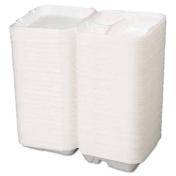Genpak Foam Hinged Container, 3-compartment, White, 100 Containers (GNPSN203)