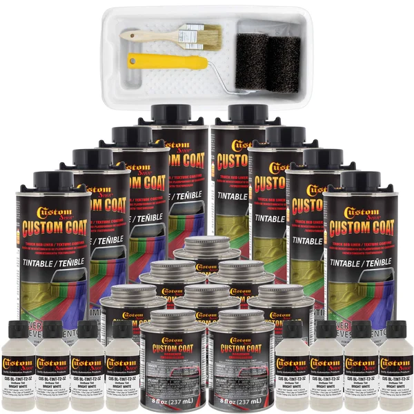Custom Coat Bright White Urethane Spray-On Truck Bed Liner Kit w/Free Roller - Tray & Brush, 8 Liters