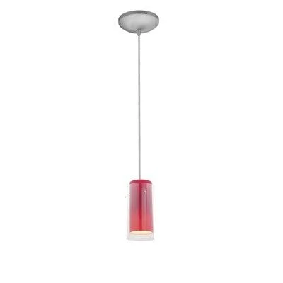 Nygaard 1 - Light Single Cylinder Pendant Wrought Studio Finish: Brushed Steel - Shade Color: Clear Outer Red Inner, Stem Type: R