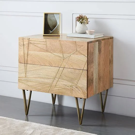 Roar+ Rabbit Brass Geo-Nightstand 2-Drawer, Mango/Antique Brass - Nightstand - Bedroom Furniture - Bedside Table