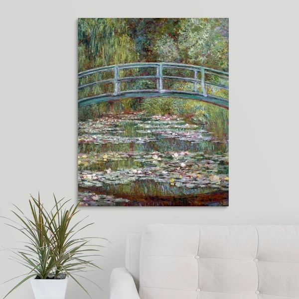 GreatBigCanvas Bridge Over A Pond of Water Lili 30-in H x 24-in W Abstract Print on Canvas - 2467237-24-24X30