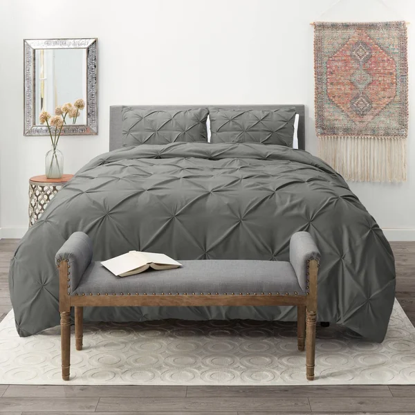 Nestl Pinch Pleat 3-Piece Duvet Cover Set - Mauve - Full, 68 x 90 inches