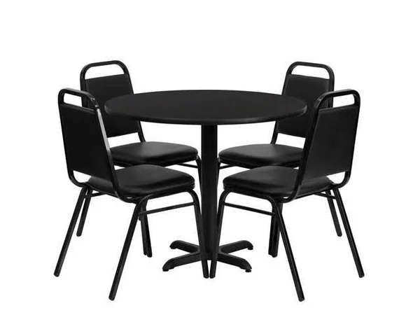 Flash Furniture 30&& Square Black Laminate Table Set with 4 Wood Slat Back Metal Chairs - Natural Wood Seat