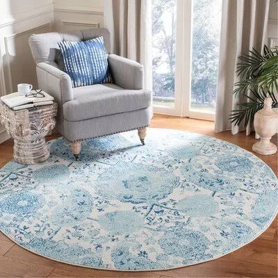 Mitch Cream/Turquoise Area Rug House of Hampton Rug Size: Round 6&7x22