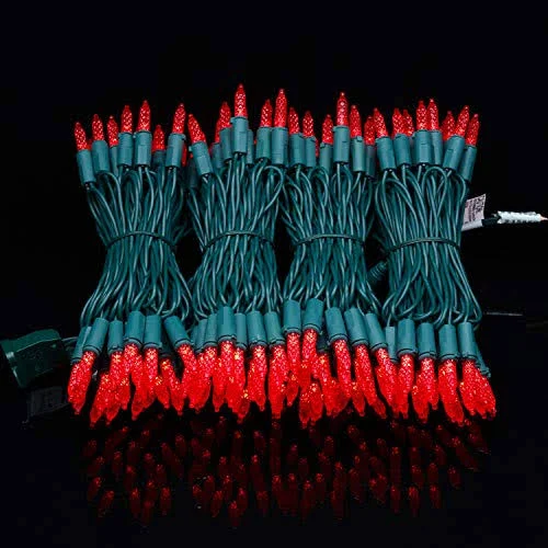 Yuletime UL Certified Red Faceted LED Christmas String Lights 66 Feet 200 LED Commercial Grade Holiday Lights Set Connectable Ho