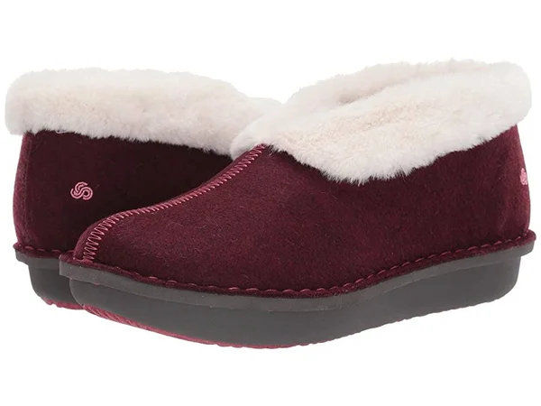 Clarks Women's Step Flow Low Fur Lined Slipper, Size: 7, Maroon Felt