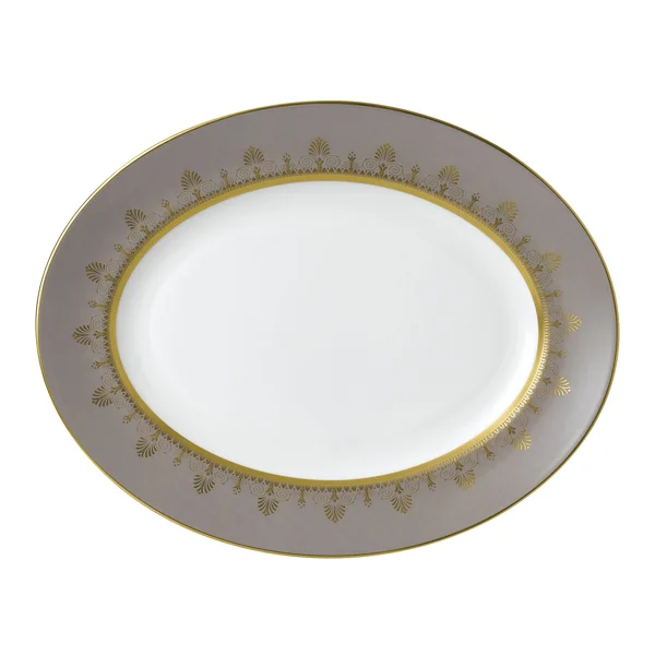 Wedgwood Anthemion Grey Oval Platter 13.75 Inches
