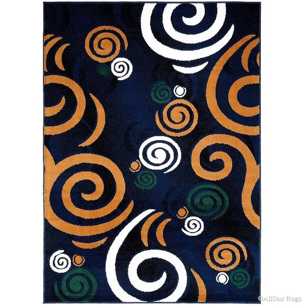 Allstar Navy Blue Modern with Abstract Swirl Design Rug - 7& 7x22 x 10& 6