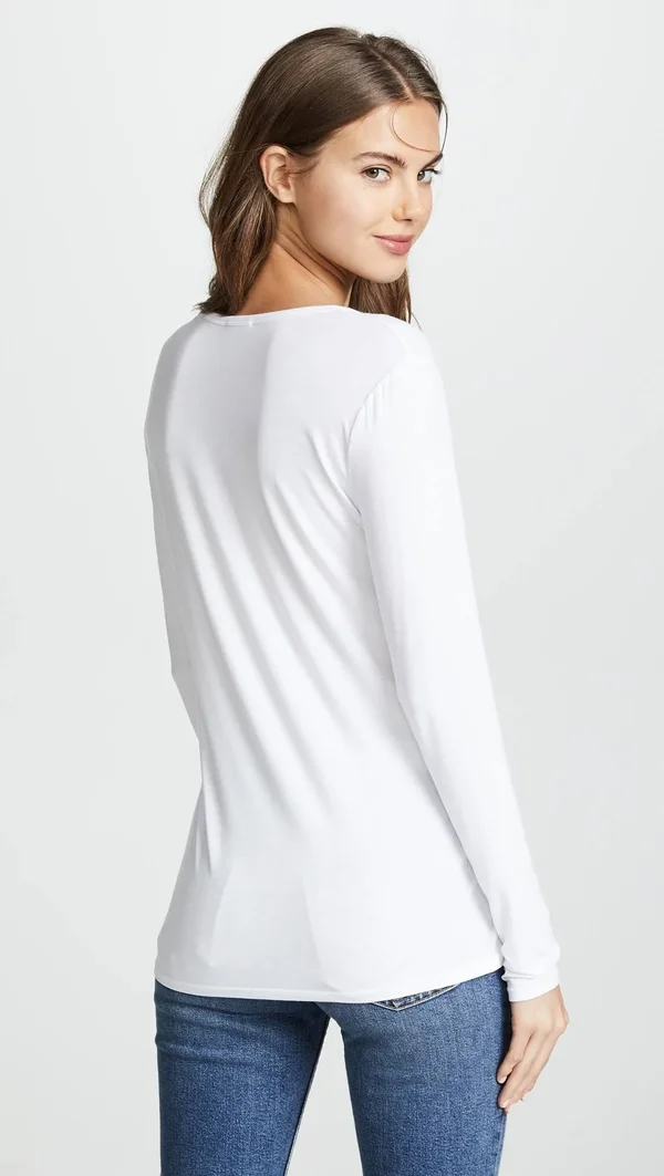 Splendid Madison Long Sleeve Rayon Jersey Scoop Neck Tee - White