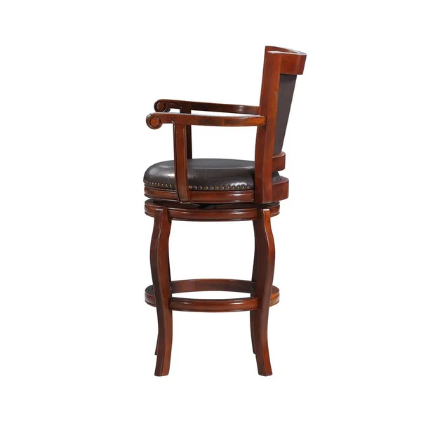 Swivel Barstool with Sleek Rolled Arms and Nailhead Accents - Brown, Saltoro Sherpi