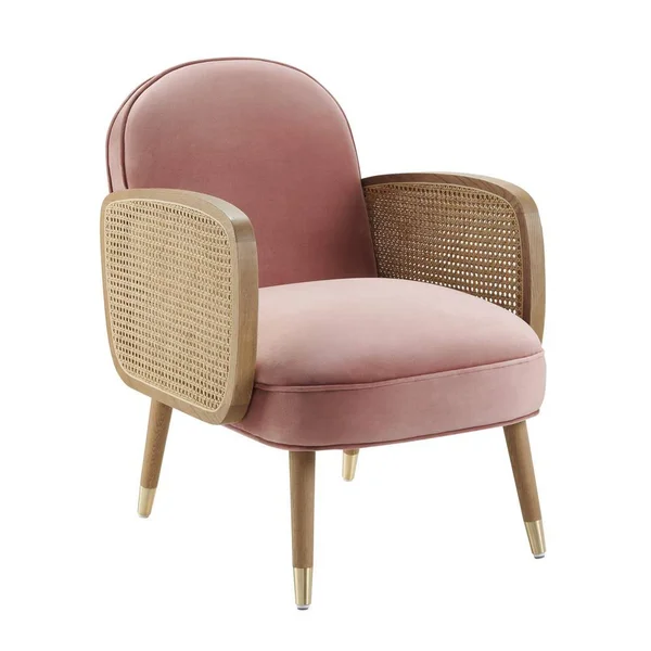 Art Leon Mid Century Modern Velvet Upholstered Oak Woven Arm Accent Chair - Living Room Chair
