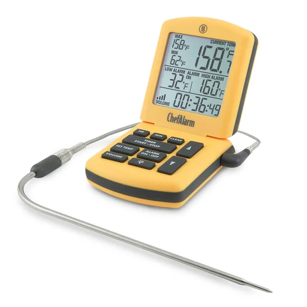 ThermoWorks ChefAlarm Cooking Alarm Thermometer and Timer - Yellow; Includes Pro-Series High Temp Cooking Probe, Built in Timer