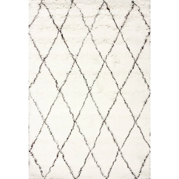nuLOOM Handmade Moroccan Trellis Wool Shag Rug (3& x 5& Oval - Ivory)