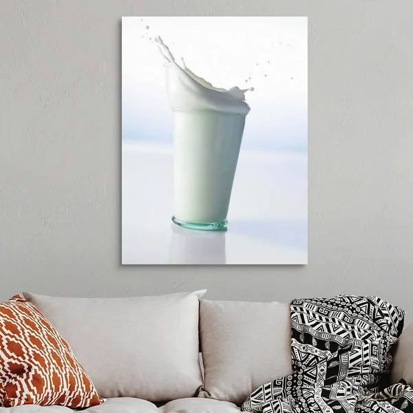 Milk splashing in glass - Large Solid-Faced Canvas Wall Art Print, Great Big Canvas
