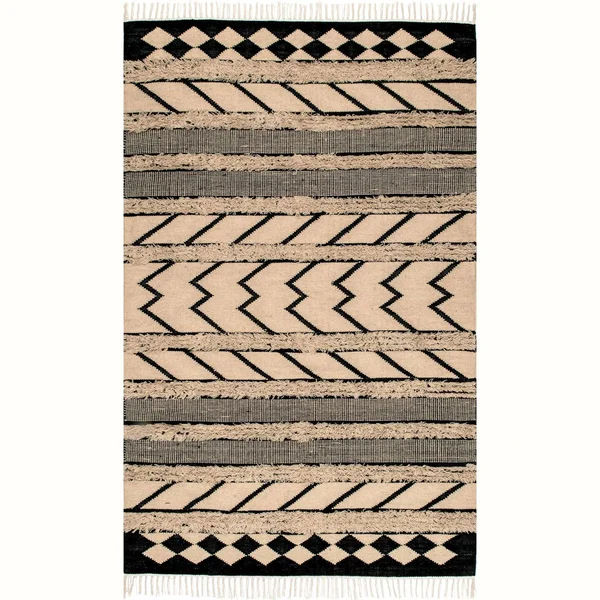nuLOOM Keily Shaggy Geometric Stripes Area Rug (5& x 8& - Tan)