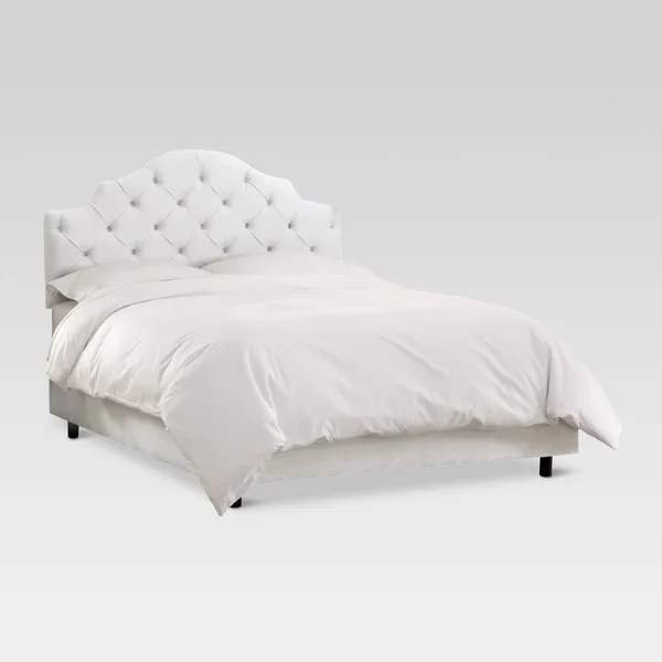 King Tufted Notched Bed - Velvet White - Threshold