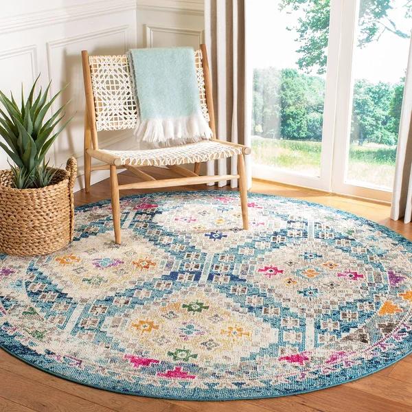 Safavieh Madison 418 Area Rug, Dark Blue, Yellow, 6&7x22 x 6&7x22 Round