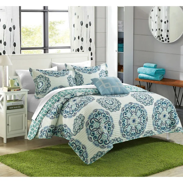 Chic Home Miranda 8 Piece Reversible Quilt Set - Size: King, Green