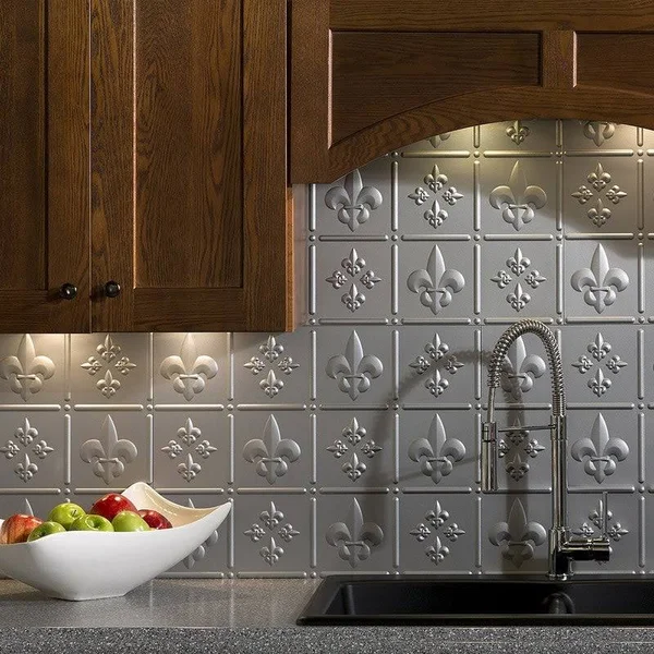 Fasade 18in x 24in Fleur De Lis Argent Silver Backsplash Panel (5 Pack)