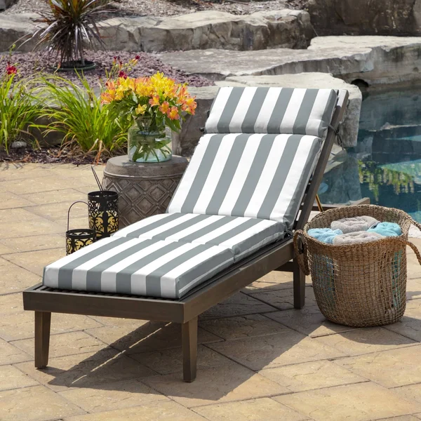 Arden Selections Cabana Stripe Outdoor Chaise Lounge Cushion Black