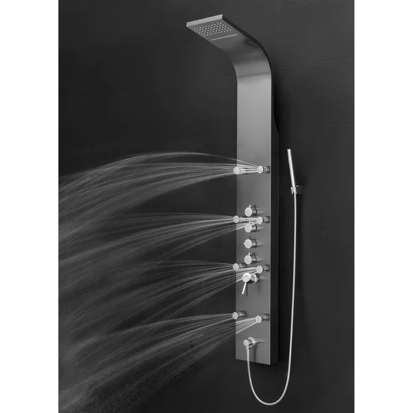 AKDY sp0057 65 in. 8-Jet Shower Panel System in Space Gray Brushed Stainless Steel - Black