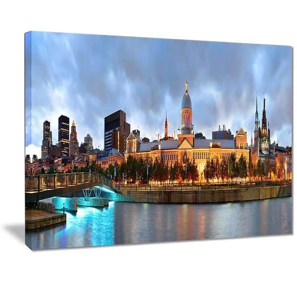 Designart 'Montreal Panoramic View' Cityscape Photo Large Canvas Print - Brown - 32 in. Wide x 16 in. High - 1 Panel