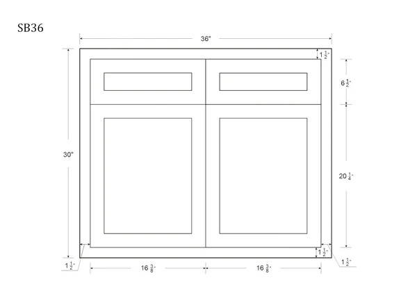RTA Wholesalers 36 inch Wide Sink Base Kitchen Cabinet Snow White Inset Shaker - Double Door with False Front Drawer - Unassembl