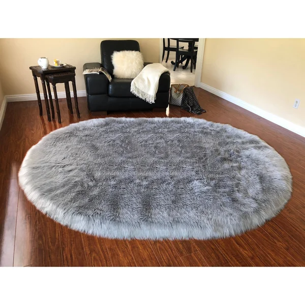 Silver Orchid Nansen Faux Sheepskin Oval Shape Shag Area Rug - 2& x 3& Oval - White