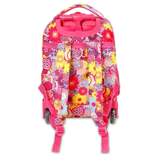 J World Sunny 17x22 Rolling Backpack - Pink Poppy Pansy