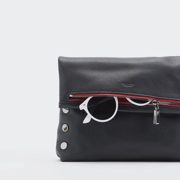 Hammitt VIP Black Gunmetal Red Zip Medium