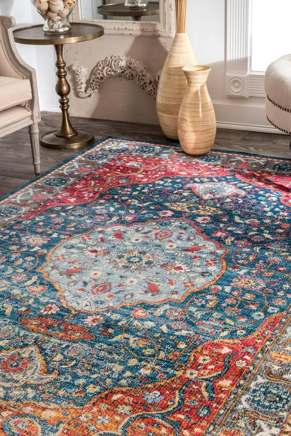 nuLOOM Vintage Medallion Shirlee Blue 9& x 12& Area Rug