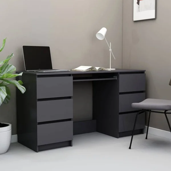 vidaXL Writing Desk High Gloss Gray 55.1x22x19.7x22x30.3x22 Chipboard